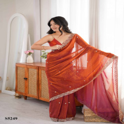 Premium Fendy Satin Saree with Beads & Pearl Embroidery Border